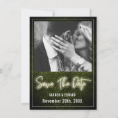 Save The Date Photo Mariage en bois blanc Neon Boxwood (Devant)