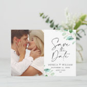 Save The Date Photo Mariage Eucalyptus Simplement Élégant (Debout devant)