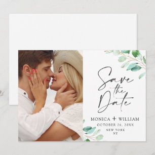 Save The Date Photo Mariage Eucalyptus Simplement Élégant