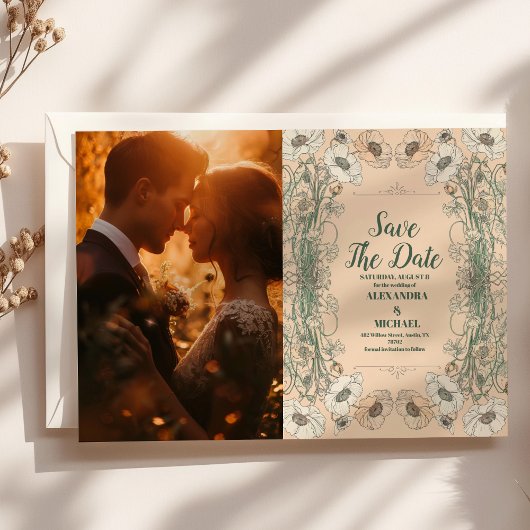 Save The Date Photo Mariage Floral Art Nouveau