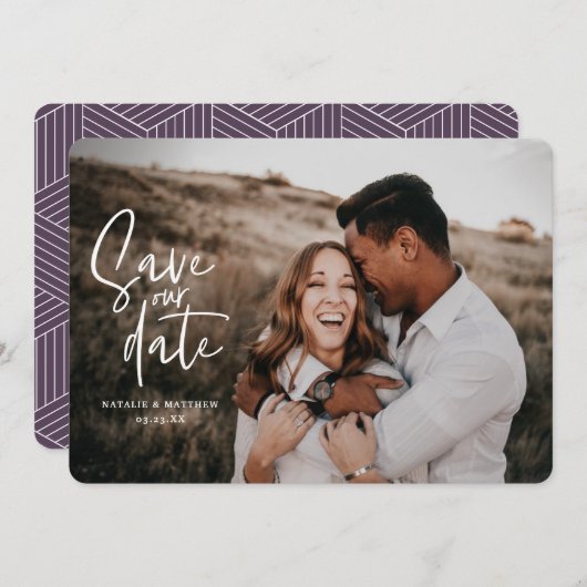 Save The Date Photo mariage géométrique et script (Devant / Derrière)