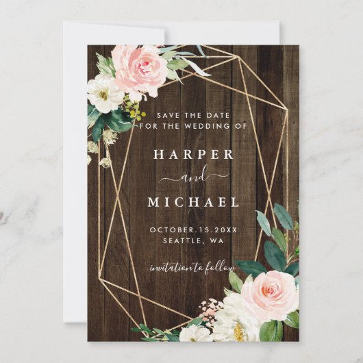 Save The Date Photo Mariage géométrique Floral Rustique (Devant)