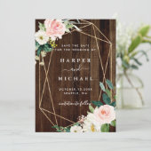 Save The Date Photo Mariage géométrique Floral Rustique (Debout devant)