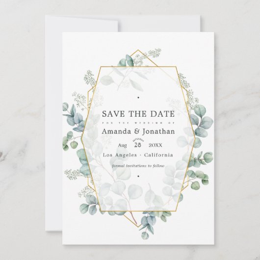 Save The Date Photo Mariage géométrique Silver Sage Eucalyptus (Devant)