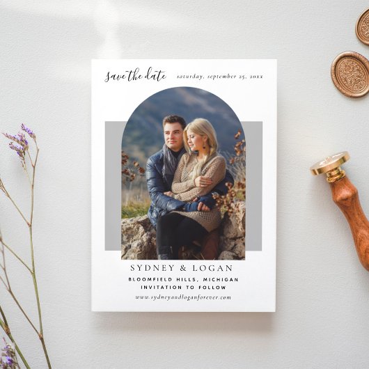 Save The Date Photo Mariage moderne Arch Grey