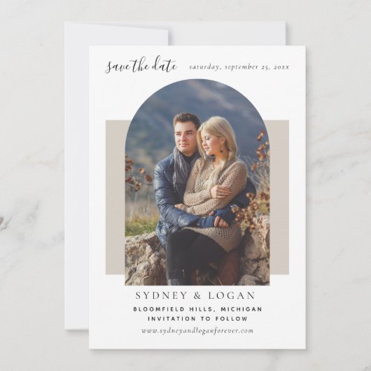 Save The Date Photo Mariage moderne Arch Taupe (Devant)