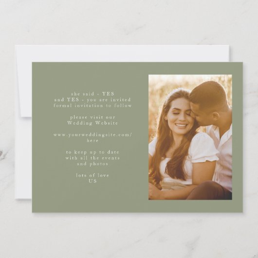 Save The Date Photo Mariage Moderne Sage Green (Dos)