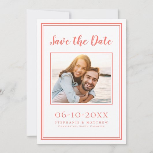 Save The Date Photo Mariage moderne Simple Fiançailles Coral Bla (Devant)