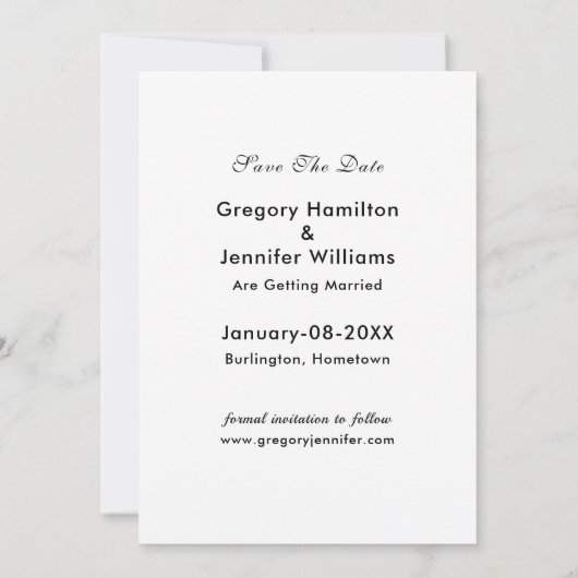 Save The Date Photo Mariage moderne tout simplement élégante (Dos)