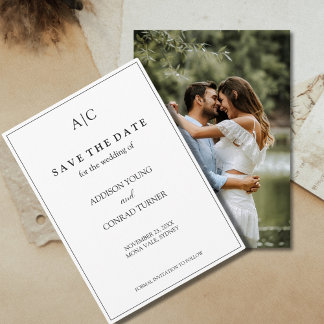 Save The Date Photo Mariage Monogramme blanc Enregistrer la cart