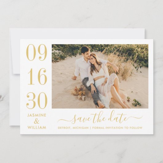 Save The Date Photo Mariage or Elegance moderne (Devant)
