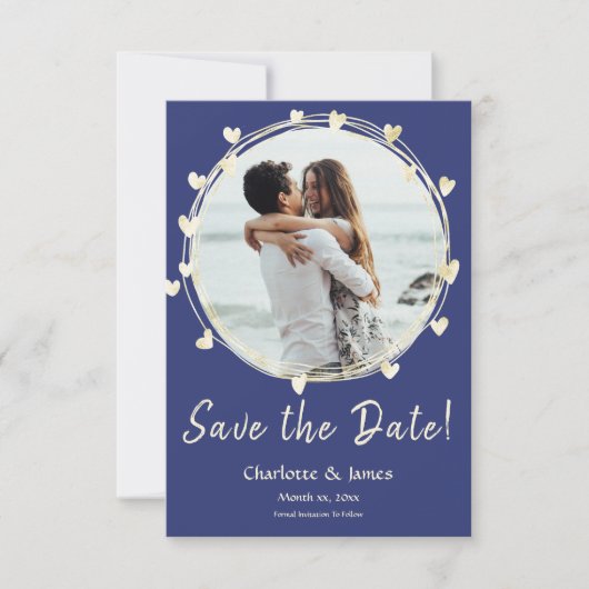 Save The Date Photo Mariage Sauvez La Date, Coeurs D'Or (Devant)