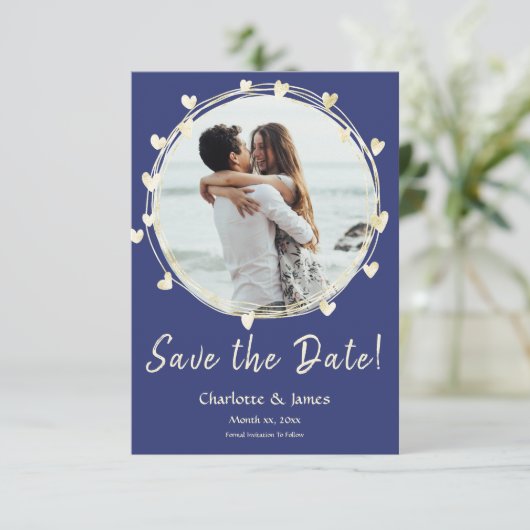 Save The Date Photo Mariage Sauvez La Date, Coeurs D'Or (Debout devant)