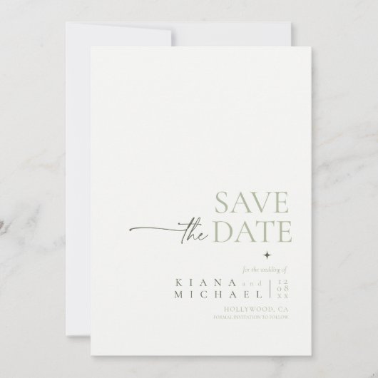 Save The Date Photo Mariage simple et chic Pearl White Vert ID10 (Devant)