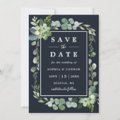 Save The Date Photo Mariage Succulent bleu marine de minuit (Dos)