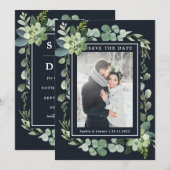 Save The Date Photo Mariage Succulent bleu marine de minuit (Devant / Derrière)