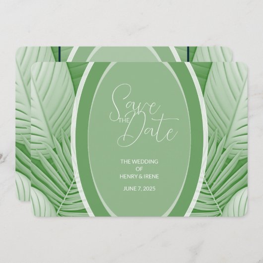Save The Date Photo Mariage vert tropical Code QR Enregistrer la (Devant / Derrière)