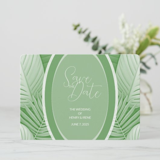 Save The Date Photo Mariage vert tropical Code QR Enregistrer la (Debout devant)