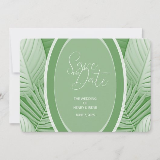 Save The Date Photo Mariage vert tropical Code QR Enregistrer la (Devant)