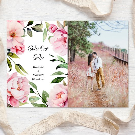 Save The Date Photo Mariage Watercolor Peony