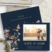 Save The Date Photo Marine Blue Boho Enregistrer La Date