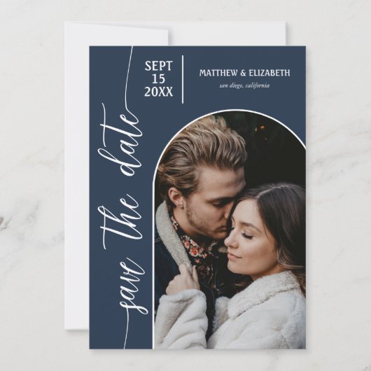 Save The Date Photo Marine Blue QR Code Mariage (Devant)