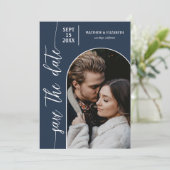 Save The Date Photo Marine Blue QR Code Mariage (Debout devant)