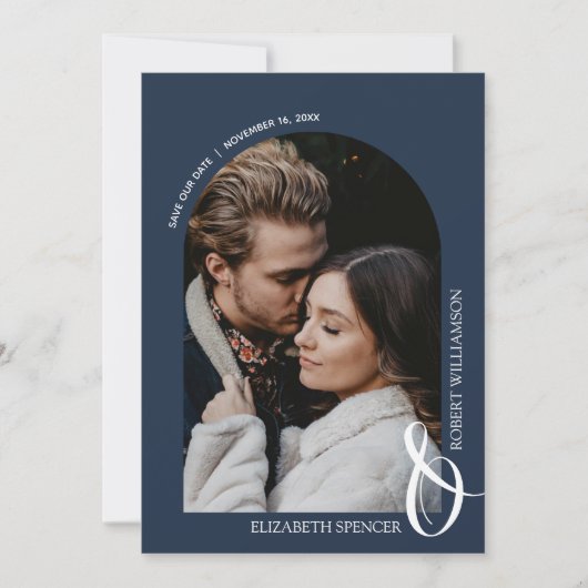 Save The Date Photo Marine Blue QR Code Mariage (Devant)