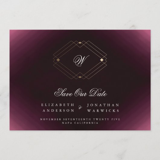Save The Date photo maroon blanc classique déco or monogramme (Devant)