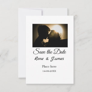 Save The Date Photo minimale blanche noire classique élégante sa
