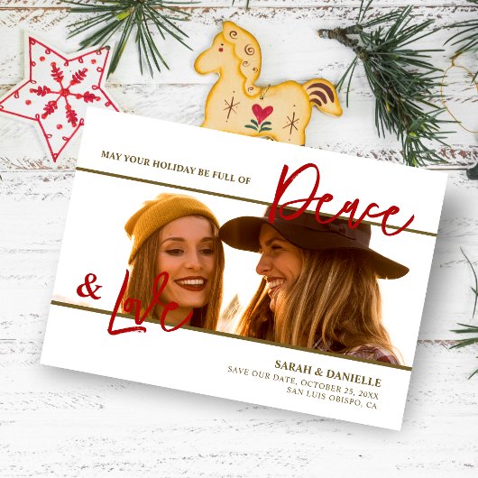 Save The Date Photo Minimalist Chic Sophisticated Fake Gold Red