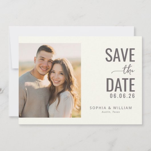 Save The Date Photo Minimaliste Beige Chaud (Devant)