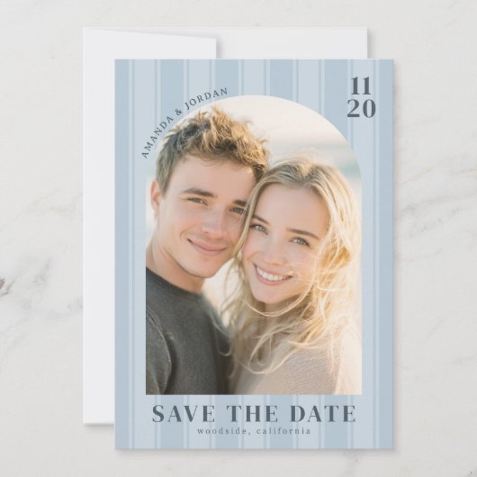 Save The Date Photo Minimaliste Bleu Romantique (Devant)
