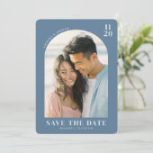 Save The Date Photo Minimaliste Bleu Romantique (Debout devant)
