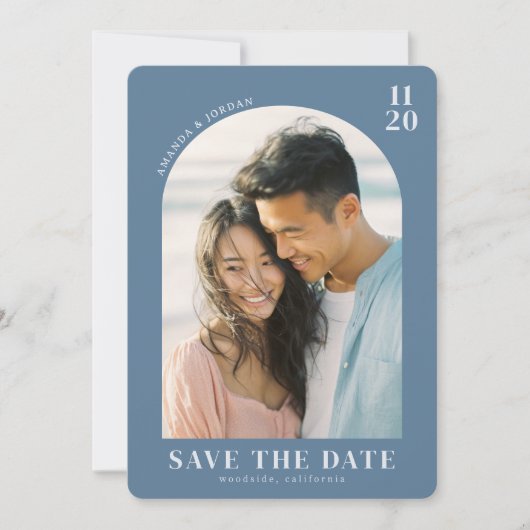 Save The Date Photo Minimaliste Bleu Romantique (Devant)