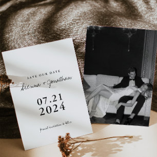 Save The Date Photo minimaliste de Mariage noir et blanc