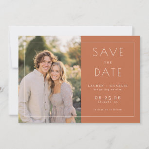 Save The Date Photo minimaliste en terracotta chaud