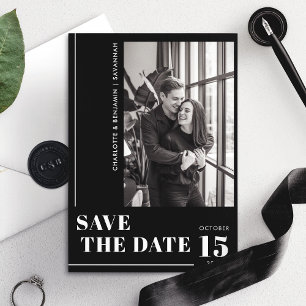 Save The Date Photo minimaliste moderne en noir et blanc gras