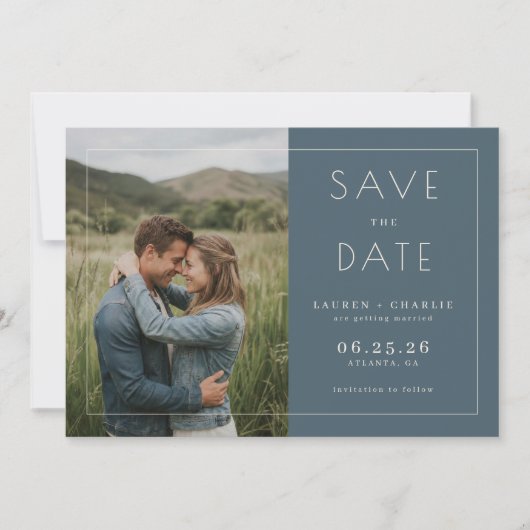 Save The Date Photo Minimaliste Navy Romantique (Devant)