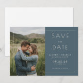 Save The Date Photo Minimaliste Navy Romantique (Devant / Derrière)