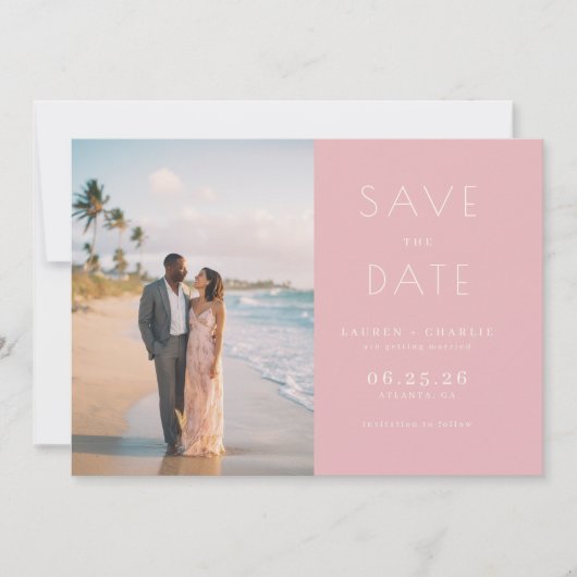 Save The Date Photo minimaliste rose romantique (Devant)