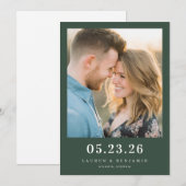 Save The Date Photo minimaliste vert foncé romantique (Devant / Derrière)