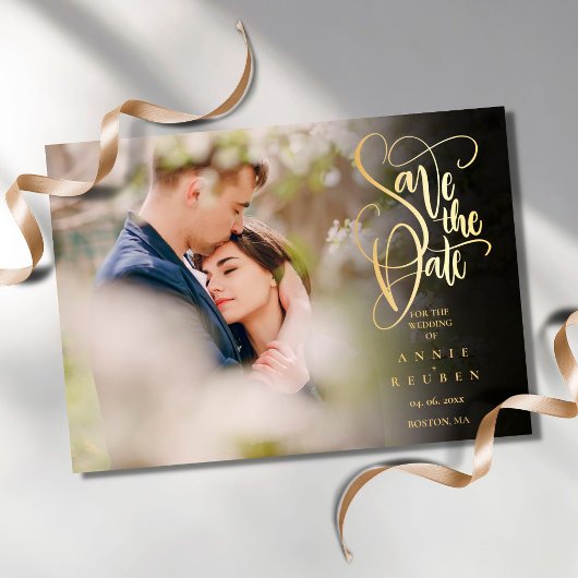 Save The Date Photo Modern Enregistrer la date Elegant Gold Scri
