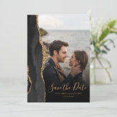 Save The Date Photo moderne Black Gold Agate Enregistrer la cart (Debout devant)