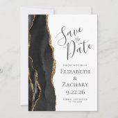 Save The Date Photo moderne Black Gold Agate Enregistrer la date (Devant)