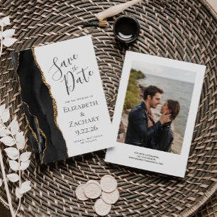 Save The Date Photo moderne Black Gold Agate Enregistrer la date