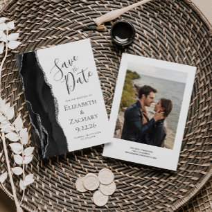 Save The Date Photo moderne Black Silver Agate Enregistrer la da