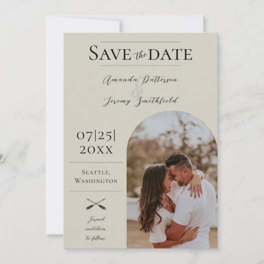 Save The Date Photo moderne Boho Arch | Beige Enregistrer la dat (Devant)
