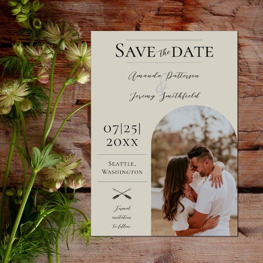 Save The Date Photo moderne Boho Arch | Beige Enregistrer la dat