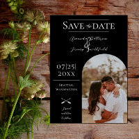 Photo moderne Boho Arch | Noir Enregistrer la date